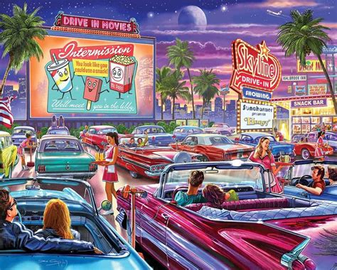 In those days the quality of movies was not terribly polished, so people tended not to worry about poor quality sound and images. Drive-In Movie (1495pz) - 1000 Piece Jigsaw Puzzle - White ...