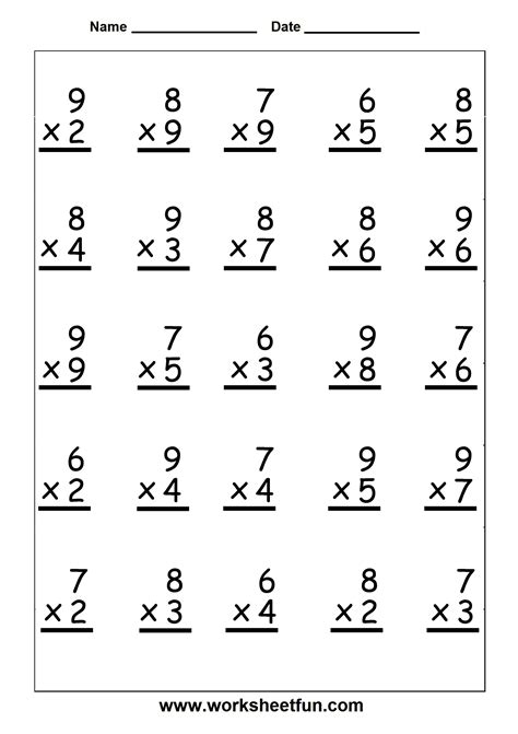 Multiplication worksheets contain several pages over a vast range of topics like tables and charts, multiplication using models, basic multiplication, drills, multiplication properties, lattice multiplication, advanced multiplication and many more. Single Digit Multiplication - 25 problems on each ...