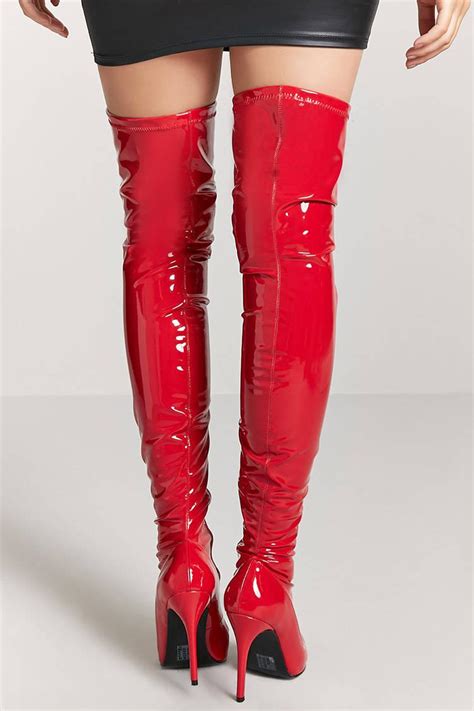 Check out our thigh high boots leather selection for the very best in unique or custom, handmade pieces from our boots shops. Forever 21 Faux Patent Leather Thigh-high Boots in Red - Lyst
