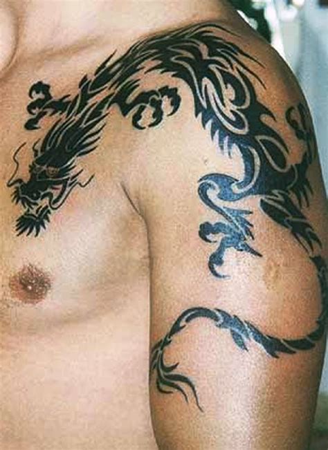 I would recommend you to try a geometrical flower tattoo on your upper back like this. Arm Shoulder Chinese Dragon Tattoo - Best Tattoo Ideas