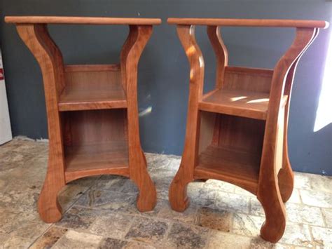 Storage shelf in dark brown leather underneath the drawer. Hand Made Tall & Shapely Twins; Cherry Bedside Tables by ...