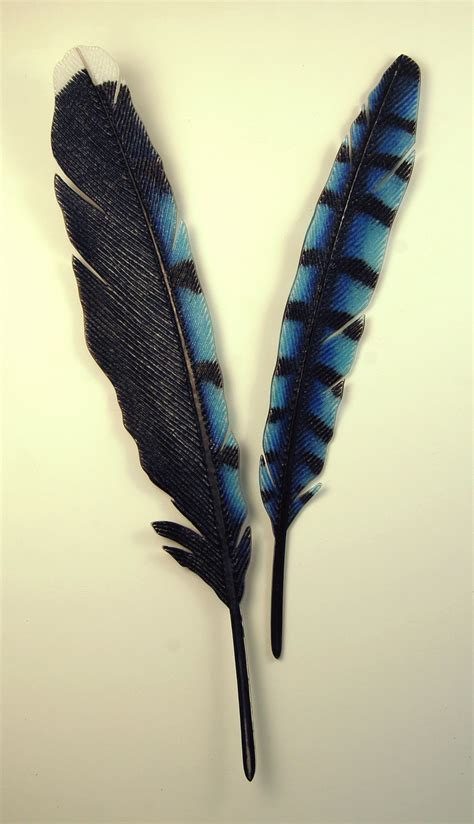 Feather canvas wall art for living room bedroom large modern artwork blue watercolor feather print picture 3 pieces framed wall decor ready to hang martoo art peacock picture feathers canvas wall art print inner framed painting pictures modern decorations peacock pictures for the. Bluejay Feather Set by Michael Dupille (Art Glass Wall ...