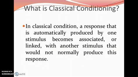 Classical conditioning was suggested as a mechanism of placebo effects in the 1950s. Introduction to Classical Conditioning Theory - YouTube
