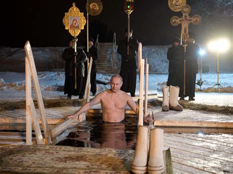 Russian president vladimir putin took a shirtless dip in icy lake waters to celebrate epiphany, a major orthodox christian holiday marking the baptism of jesus. Shirtless Vladimir Putin takes dip in icy Russian lake for ...