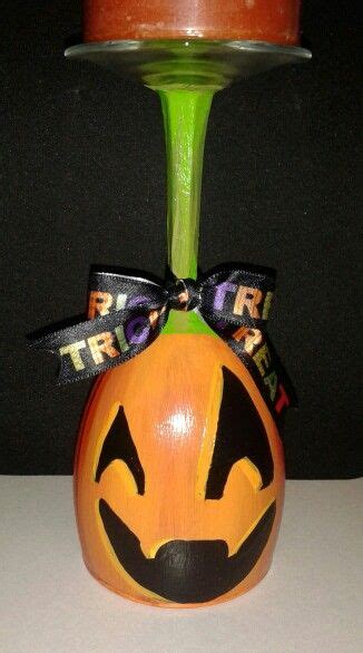 Free shipping on orders over $25 shipped by amazon. Hand painted pumpkin wine glass candle holder! | Wine ...
