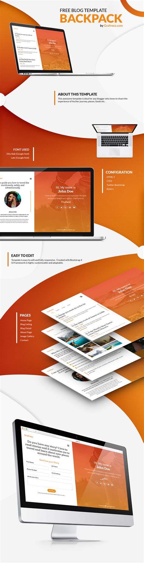 Flexstart is created for individuals and companies who want to build websites for software, startup, mobile app, digital. Backpack Free Bootstrap Blog Template on Behance