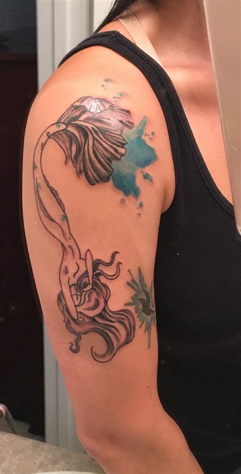 Crown tattoos ideas & designs. Upside down mermaid, by Robin at Conspiracy Ink. Raleigh ...