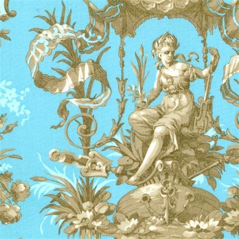 Toile or 'toile de jouy' is a design classic with historical references and remains a firm contemporary favourite. Elegant Wallpaper Fabric, Fat Quarter, Blue / Gold, 18" X ...