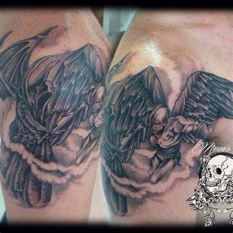 Maybe you would like to learn more about one of these? Angel and grim reaper tattoo done at Mason's Ink Tattoo Studio Kuta Bali www.masonsink.com