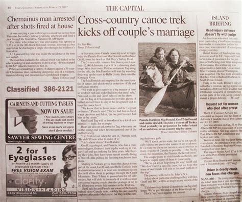 Times Colonist: Cross-Canada canoe trek kicks off couple's marriage ...