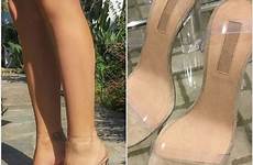 clear kardashian kim shoes heel sandals heels pvc sexy transparent sandal wearing strap plastic strappy celebrity fashion gladiator jelly chunky