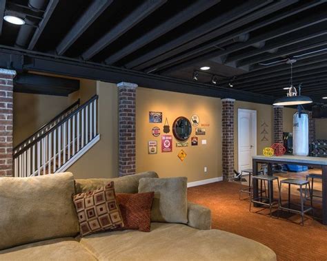 Minimize or eliminate the subfloor. Black exposed ceiling basement contemporary with terry ...