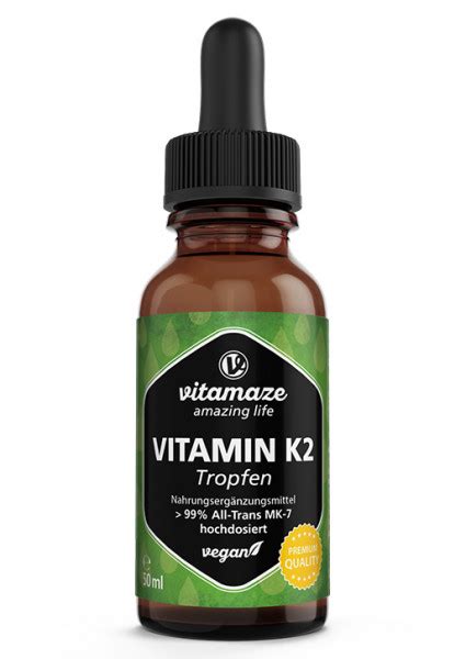 Vitamin k2 or menaquinone (/ˌmɛnəˈkwɪnoʊn/) is one of three types of vitamin k, the other two being vitamin k1 (phylloquinone) and k3 (menadione). Vitamin K2 Tropfen MK7 20 µg vegan, 50 ml | Vitamaze.Shop