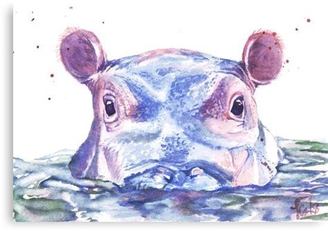 Our hippo canvas art is stretched on 1.5 inch thick stretcher bars and may be customized with your choice of black, white, or mirrored sides. Happy Hippo Watercolor Painting Canvas Print by Jasanna ...