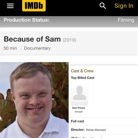 You can now find Because of Sam on IMDB and IMDBPro