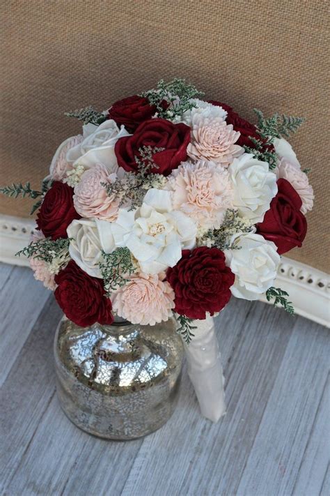 This is something that would work really well for an indoor fall or winter wedding too. Burgundy, Blush Pink & Ivory Sola Wood Bridal Bouquet en ...