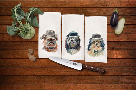 Eating healthy should still be delicious. Ritzy Dogs kitchen towel set Great gift for Mom Hostess ...