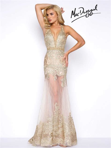 Women's gown with open back. Mac Duggal Prom 50411M Sheer Halter Gown over Romper ...