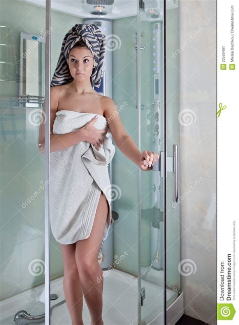 Exhibitionist teenager in a public pub. Beautiful Girl After A Shower In A White Towel Stock Image ...