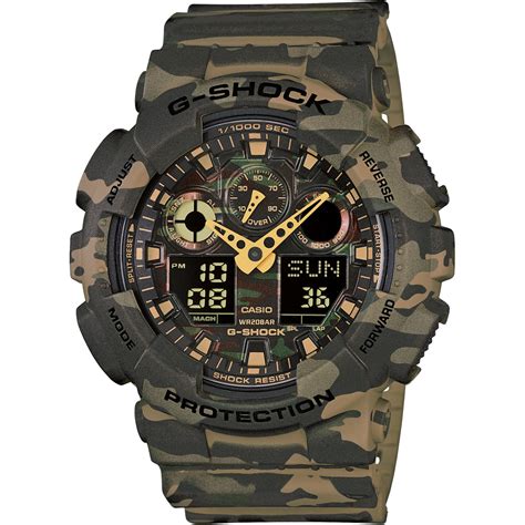 All our watches come with outstanding water resistant technology and are built to withstand extreme condition. G-Shock GA-100CM-5AER watch - Camouflage