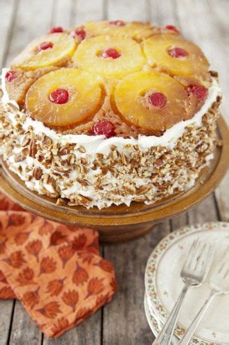 To assemble the cake, carefully arrange 1 cake layer, pineapple side up, on a cake plate. Paula Deen Pineapple Upside-Down Cake | Pineapple upside ...