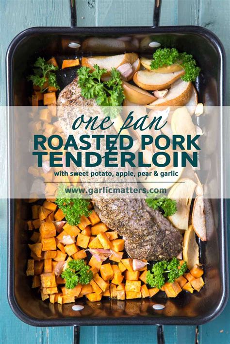 In a large bowl, combine olive oil, balsamic vinegar, honey, garlic, onion, rosemary, salt, and pepper. ONE PAN ROASTED PORK WITH SWEET POTATO, PEAR, APPLE AND ...