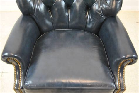 Buttery leather in a rich navy blue, traditional … more. Hancock and Moore Navy Blue Leather Chair and Ottoman For Sale at 1stdibs