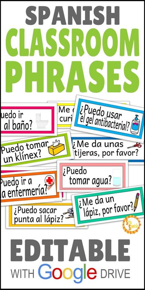 List of useful classroom phrases in english lessons. Classroom Phrases in Spanish EDITABLE with Google Drive ...