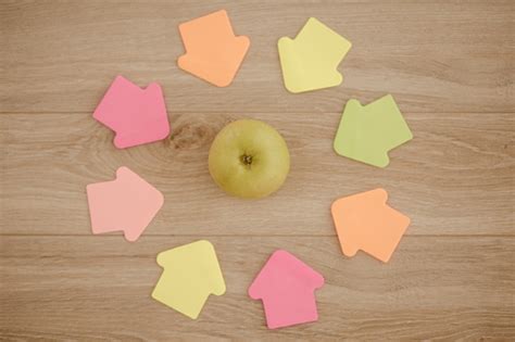 Apple logotype printed on stock photo nature food green apple. Apple With Arrows Symbols Stock Photo - Download Image Now ...