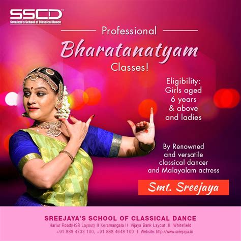 Prices and certifications offered are estimates and subject to change without notice. SSCD - Sreejaya's School Of Classical Dance is a leading ...