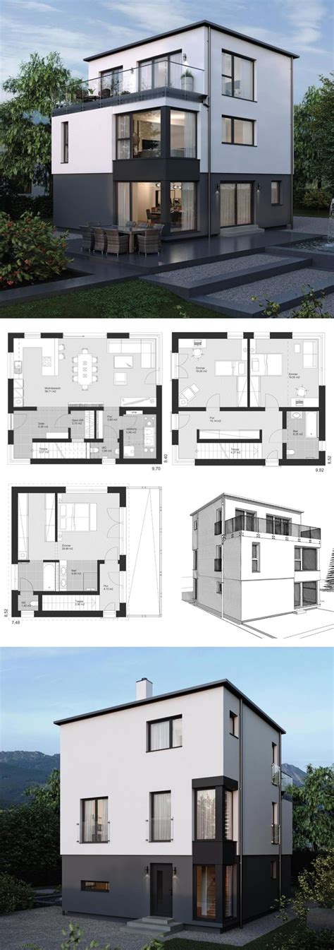 Ein kleines haus zu bauen, ist gerade auf kleineren grundstücken und in großstädten mit eingeschränktem flächenangebot die ideale lösung. Einfamilienhaus Neubau modern mit Flachdach Architektur ...