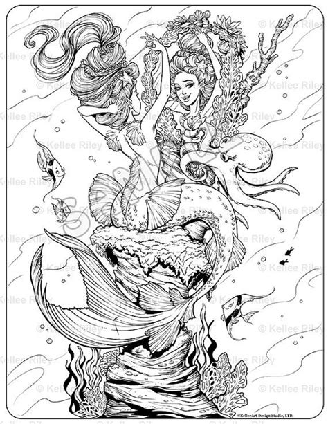 Hard coloring pages mermaids coloring line. Fantasy Coloring Pages For Adults at GetDrawings | Free ...