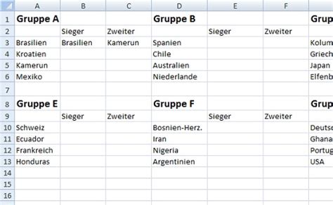 Für ein großes oder kleines teilnehmerfeld, auf einem oder mehreren plätzen, in einer bis vier gruppen. Weltmeisterschaft 2014: Eigenen Spielplan mit Excel ...