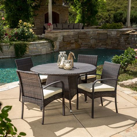 Best patio dining sets uk. Carmela Outdoor 5pc Multibrown Wicker Dining Set | Wicker ...