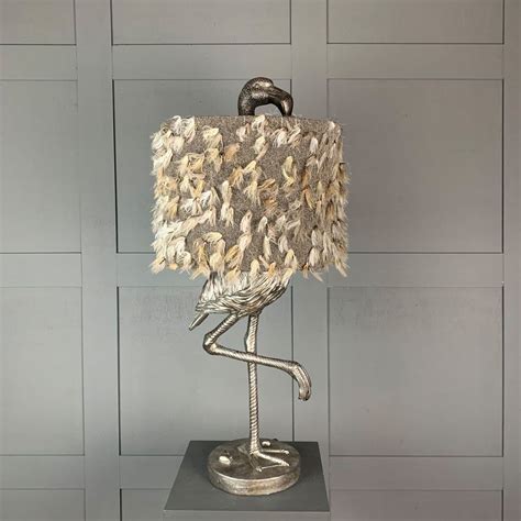 This fluffy lamp centrepiece is great choice for a twenties themed party. Can Can Flamingo Antique Silver Table Lamp & Fluffy Grey Shade | Silver table lamps, Table lamp ...