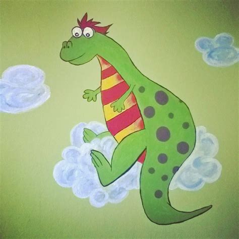 Buy müde bett schlafen nachts abends langhals hals lang süß niedlich klein kinder groß comic cartoon dinosaurier saurier dino lightweight: Dino Wandbemalung Wandtattoo freihand gezeichnet/ freehand ...