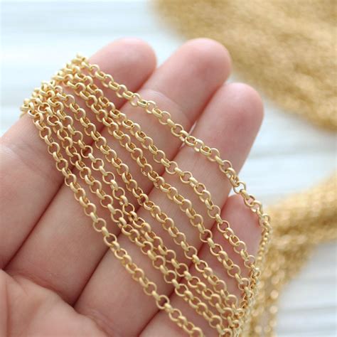 3.3 feet 3mm gold rolo chain, 24K gold plated rolo chain, chain, matte gold chain, rolo chain 