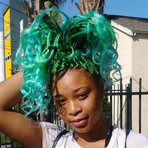 Green/sky blue ombre curly box braids | Braids, Box braids