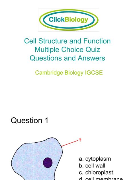 Mcq on cell and cell organelle. Cell Structure and Function Multiple Choice Quiz Questions ...