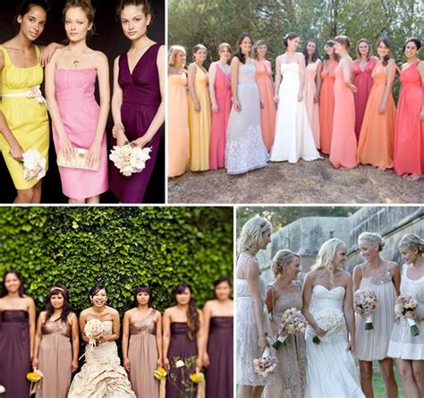 The result was a glam collection of pink and red outfits. Wedding Trend: Non-matching Bridesmaids Dresses | Green ...