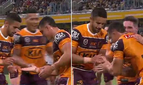 Kotoni staggs huge fend on josh mansour. Broncos Kotoni Staggs scores before teammate Jess Arthur ...