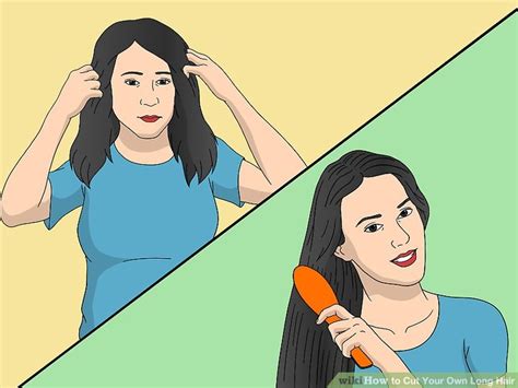 Smooth hair into a ponytail at the top of the hairline near the forehead (hence the unicorn ponytail method). 9 Ways to Cut Your Own Long Hair - wikiHow