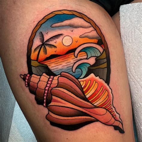 Beach scene tattoo was upload by admin was on december 17, 2013. Fun conch shell/ beach landscape for Lauren. Thanks so ...