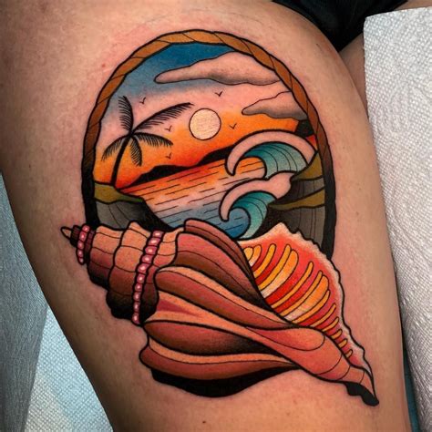 Beach scene tattoo was upload by admin was on december 17, 2013. Fun conch shell/ beach landscape for Lauren. Thanks so ...