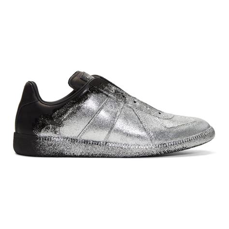 Maison margiela shoes black glitter. Maison Margiela Leather Black & Silver Glitter Application ...