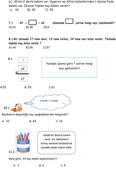 Bu bölümdeki sorular türkçe yeterliliği ve temel matematik yeterliliği ölçülecektir. 2. Sınıf Matematik Değerlendirme Sınavı Soruları - Online ...