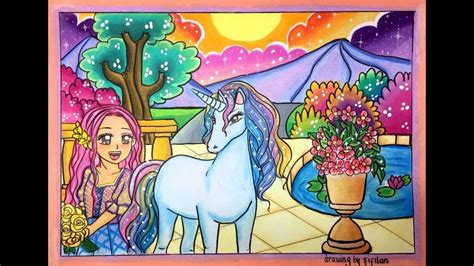 Gambar sketsa pemandangan dan cara menggambar pemandangan alam, gunung, pantai desa dan ada beberapa contoh secara lengkap. Cara Menggambar Mewarnai Unicorn