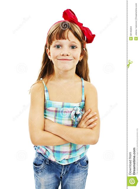 I may not be who i thought to be. Portrait Of A Cute Young Girl Standing With Folded Stock Images - Image: 30145204