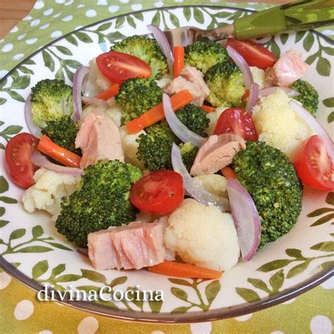 Brócoli y coliflor al vapor. Receta de ensalada de brócoli y coliflor - Divina Cocina