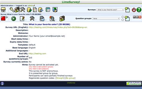 Limesurvey allows you to develop, publish and collect responses to surveys. LimeSurvey